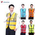 Chalecos de seguridad amarillos de alta visibilidad con cintas reflectantes y 3 bolsillos con cremallera frontal EN20471